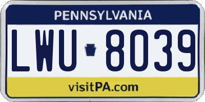 PA license plate LWU8039