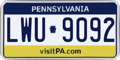 PA license plate LWU9092