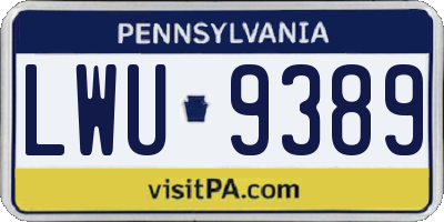 PA license plate LWU9389
