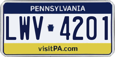 PA license plate LWV4201
