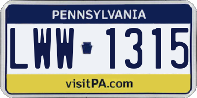 PA license plate LWW1315