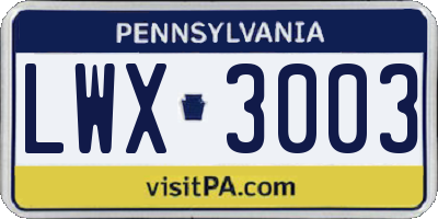 PA license plate LWX3003