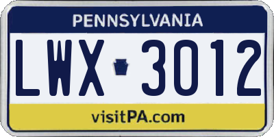 PA license plate LWX3012