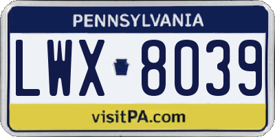 PA license plate LWX8039