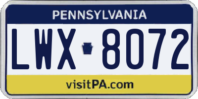 PA license plate LWX8072