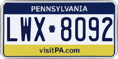 PA license plate LWX8092