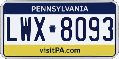 PA license plate LWX8093