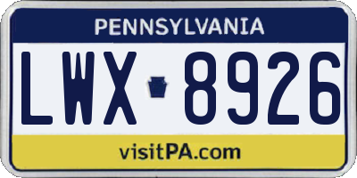PA license plate LWX8926