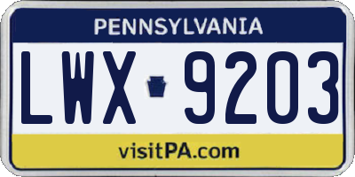 PA license plate LWX9203
