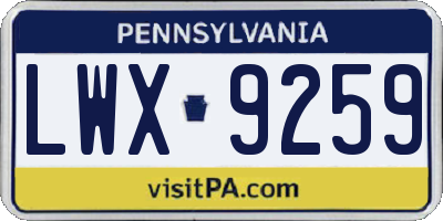 PA license plate LWX9259