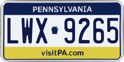 PA license plate LWX9265