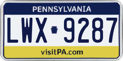PA license plate LWX9287