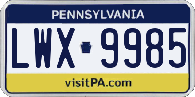 PA license plate LWX9985