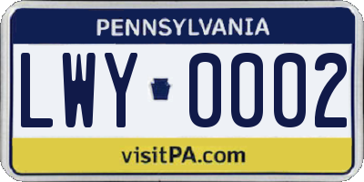 PA license plate LWY0002