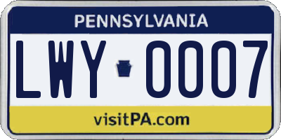 PA license plate LWY0007