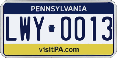 PA license plate LWY0013