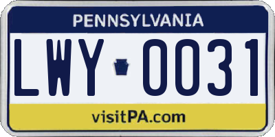 PA license plate LWY0031