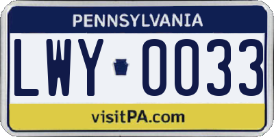 PA license plate LWY0033