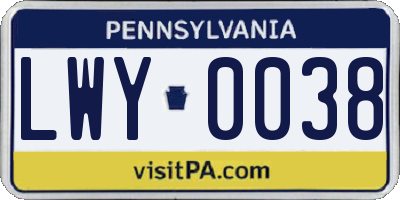 PA license plate LWY0038