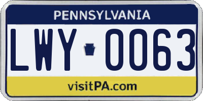 PA license plate LWY0063