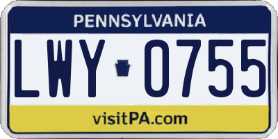 PA license plate LWY0755