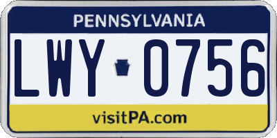 PA license plate LWY0756