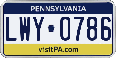 PA license plate LWY0786