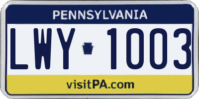 PA license plate LWY1003