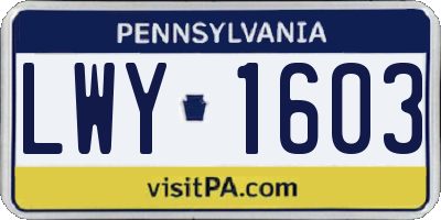 PA license plate LWY1603