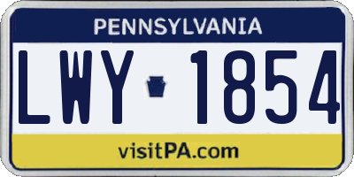 PA license plate LWY1854