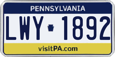 PA license plate LWY1892