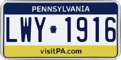 PA license plate LWY1916
