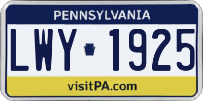 PA license plate LWY1925