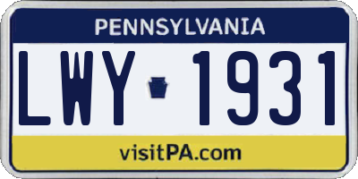 PA license plate LWY1931