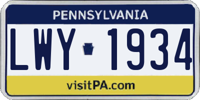 PA license plate LWY1934