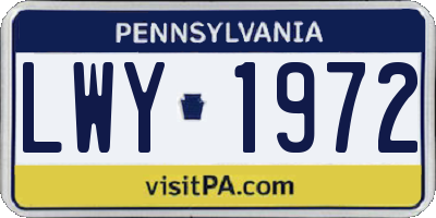 PA license plate LWY1972