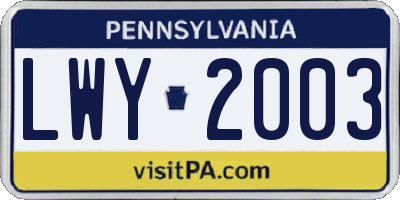 PA license plate LWY2003