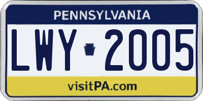 PA license plate LWY2005