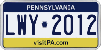 PA license plate LWY2012