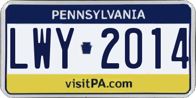 PA license plate LWY2014