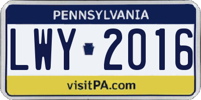 PA license plate LWY2016