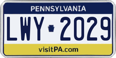 PA license plate LWY2029