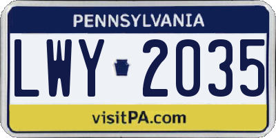 PA license plate LWY2035