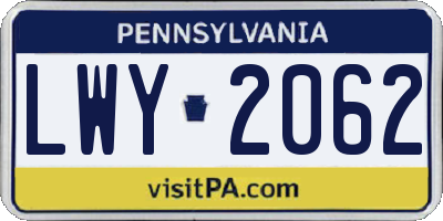 PA license plate LWY2062