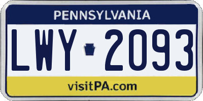 PA license plate LWY2093