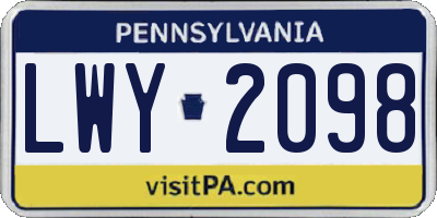 PA license plate LWY2098