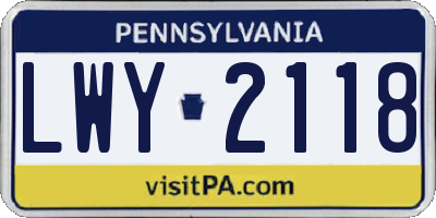 PA license plate LWY2118