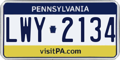 PA license plate LWY2134
