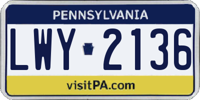 PA license plate LWY2136