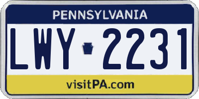 PA license plate LWY2231